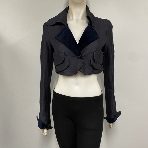 Hache Navy Blue Cropped Blazer Jacket size 40 (made in Italy) US 4 - Picture 1 of 6